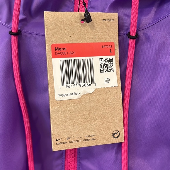 Nike Windrunner Pink Purple Windbreaker Rain Jacket Men’s Large Women’s L/XL NWT - Picture 10 of 14